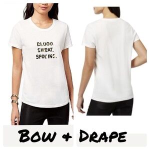 Bow & Drape Womens Blood Sweat Sequins Slogan Tee